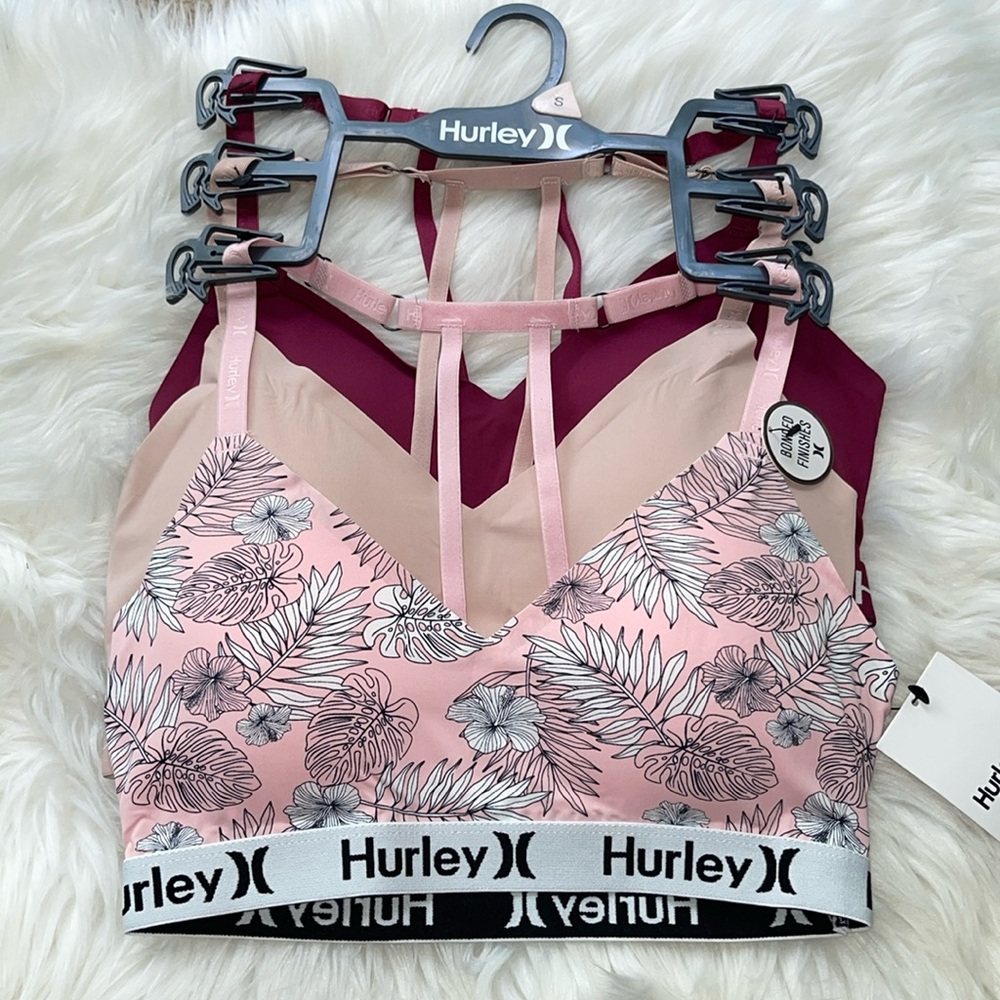 Hurley 3 Pieces Wireless Sport Bonded Finishes Bra Bralette.NWT